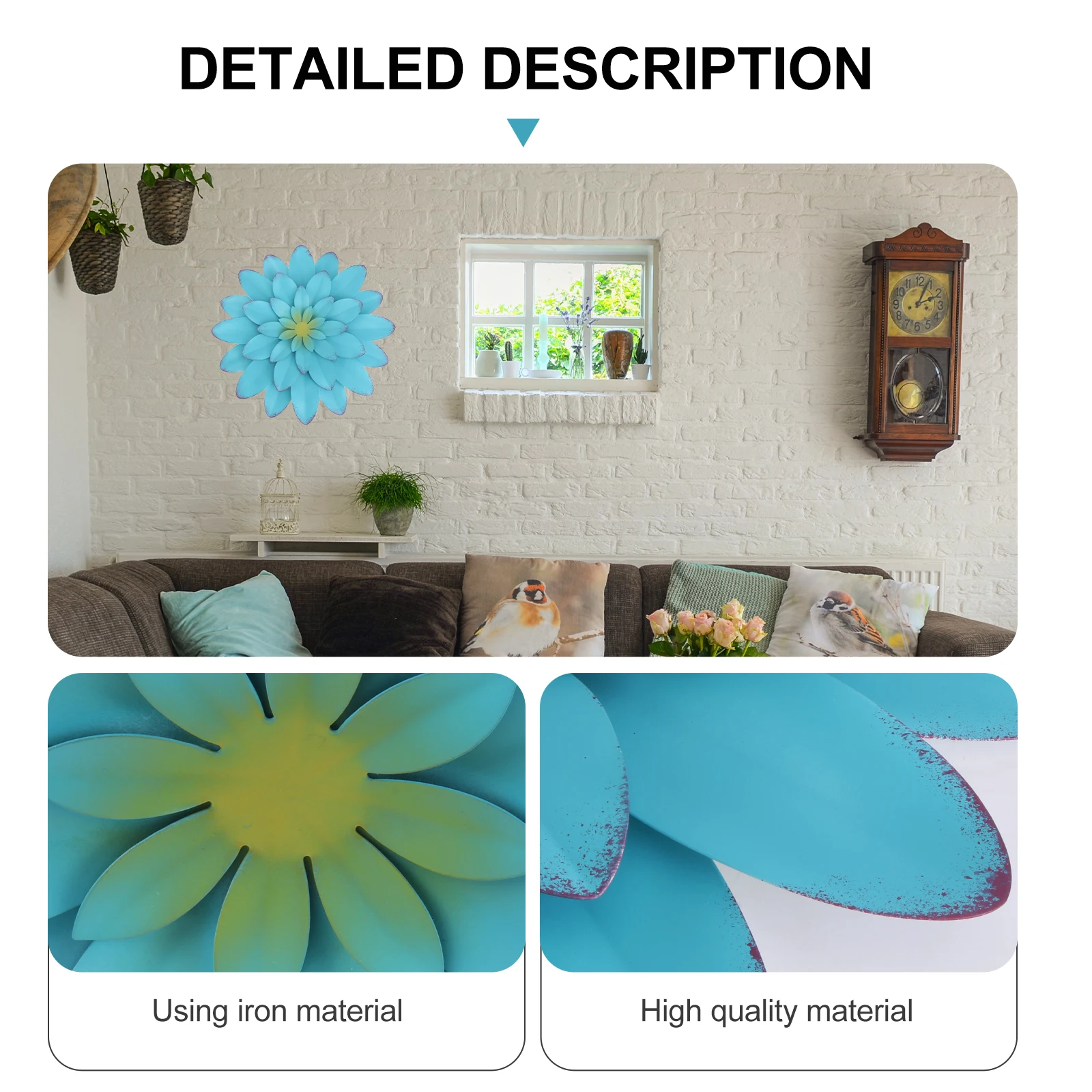 

Artificial Flower Wall Decor Metal Artwork Background Living Room Nordic Iron Craft Pendant Reusable Eco Friendly Scene Ornament