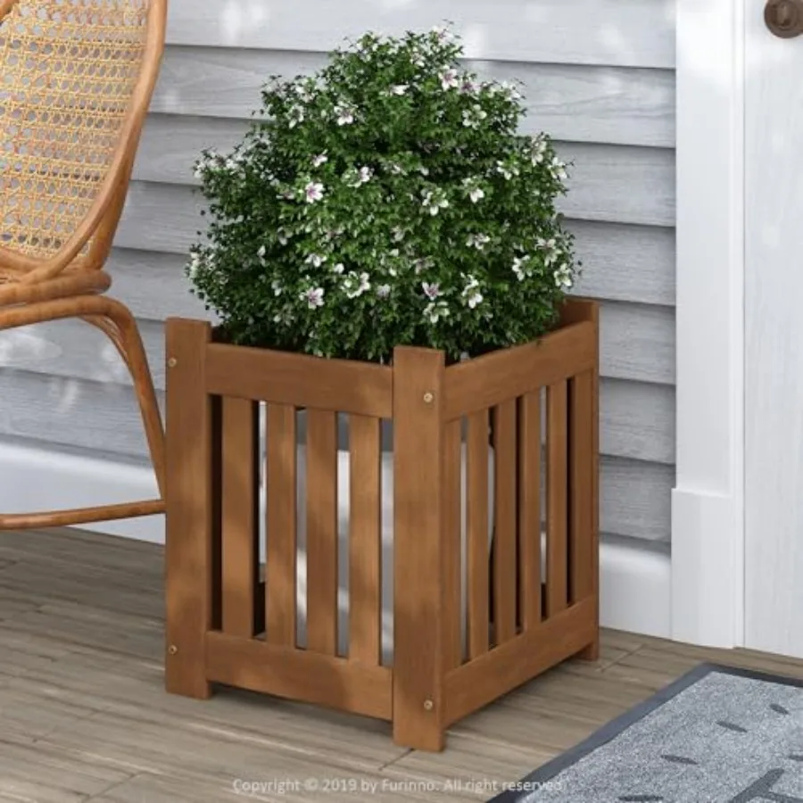 

TIOMAN Planter Box, Hardwood Flower Box, Cube Garden Box, in Teak Oil, Outdoor Indoor, Garden, Patio, Balcony, Light Wood