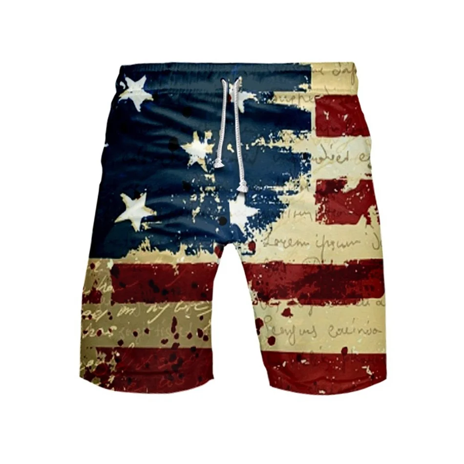 Short de plage imprimé 3D USA Feel pour hommes, maillots de bain d'été, pantalons courts de dessin animé, olympiques de sport hip hop, maillots de bain de surf