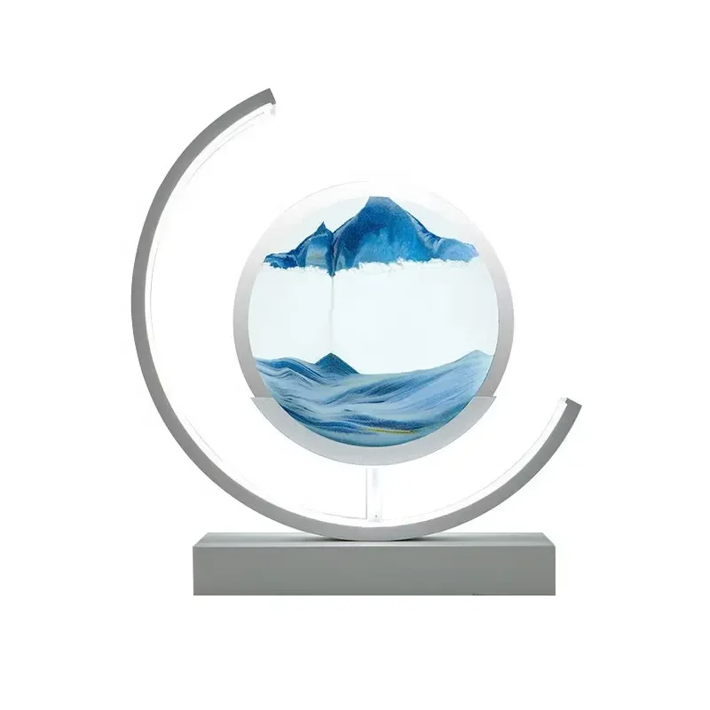 3D Rotating Quicksand Hourglass Ornament Solid Wood Desktop Decoration Stress Relief Art Piece for Living Room Office Desk
