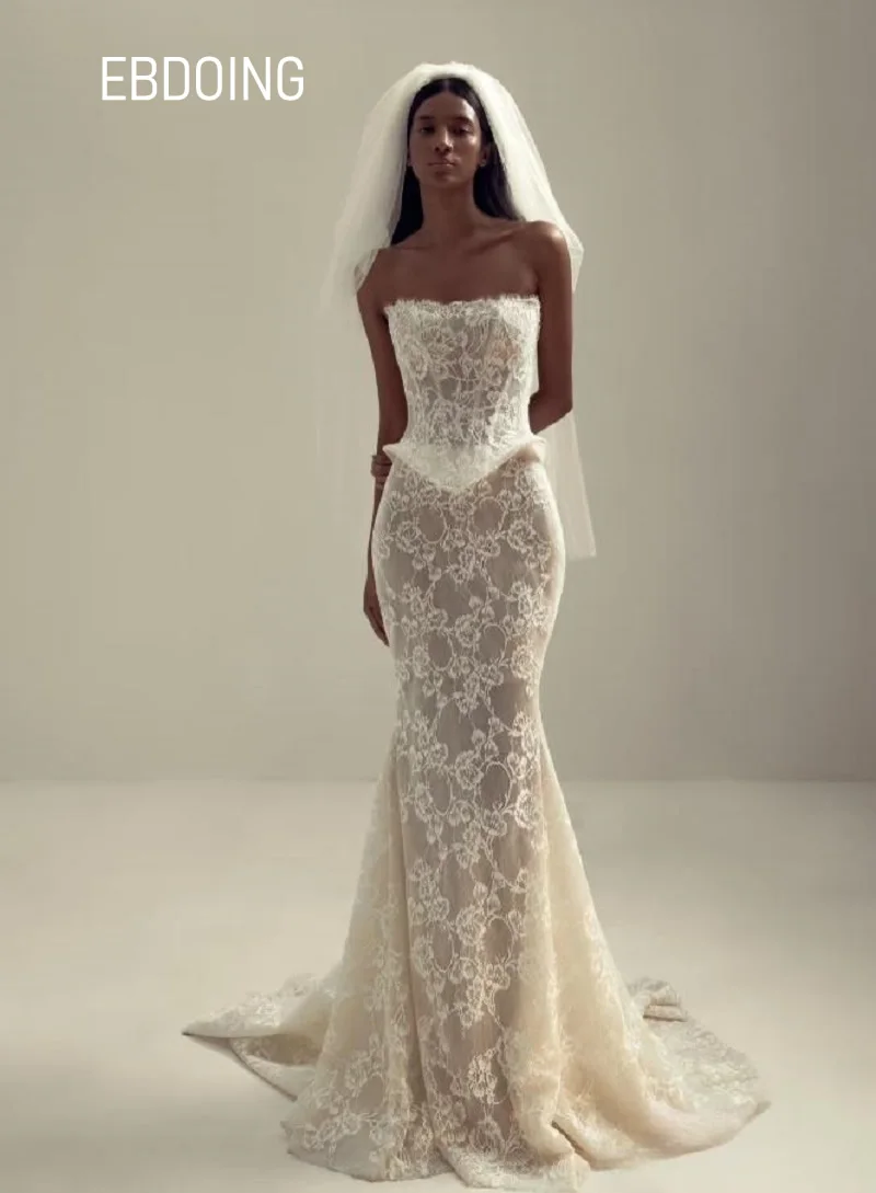 New Arrive Wedding Dresses Mermaid Lace Set Boat Neck Neckline Sleeveless Customized Bride Gowns Vestidos De Novias