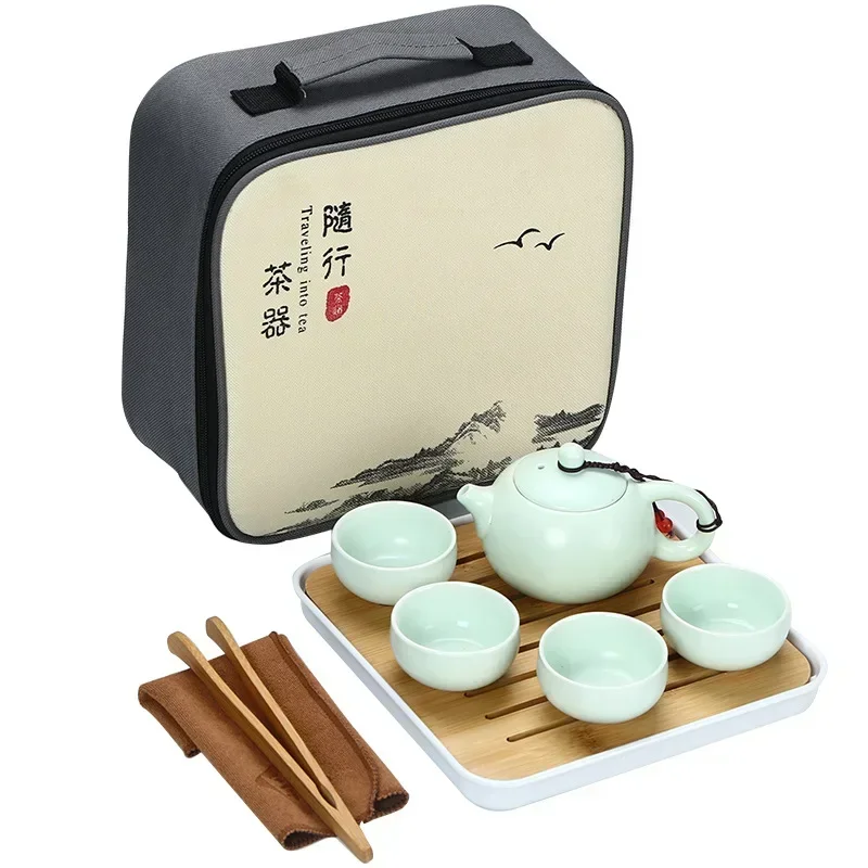 Ceramic Matte Travel Tea Set Cultural and Creative Portable Kung Fu Teacup Cups Set Chinese Tang