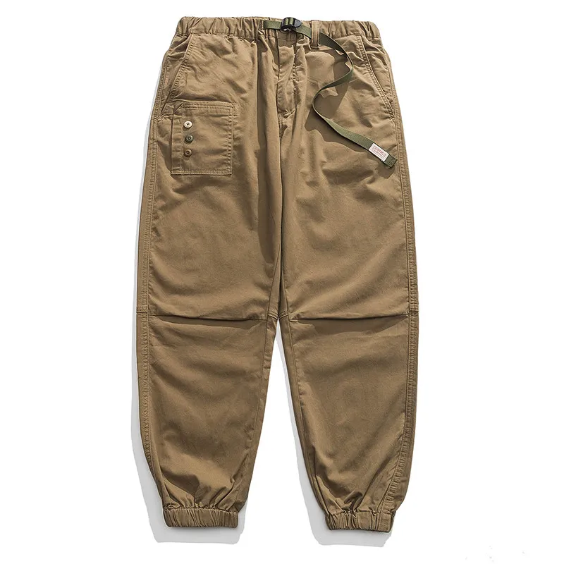 

Amekaji японские винтажные рабочие брюки на весну и осень, свободные повседневные зауженные брюки с эластичной резинкой на талии для кемпинга на открытом воздухе