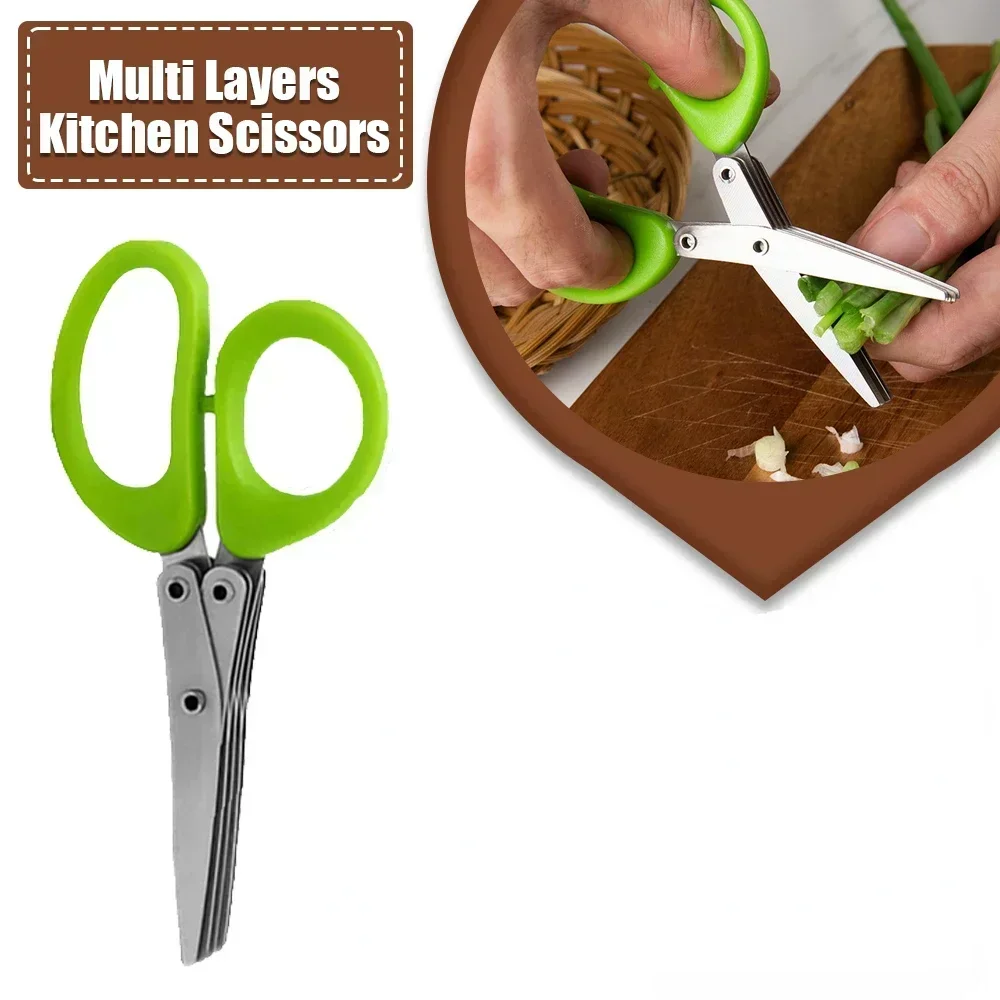 

Multi-functional 5 Layers Kitchen Scissors Stainless Steel Pepper Shredded Chopped Scallion Cutter Herb Spices Cooking Tool