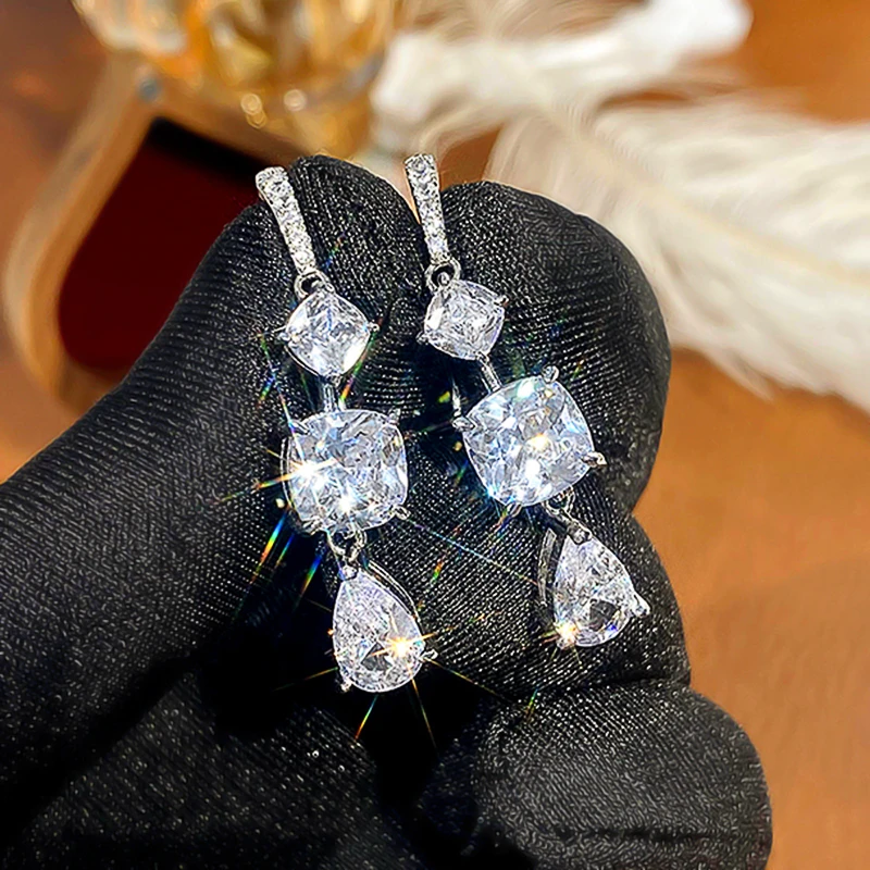 Huitan Geometric Cubic Zirconia Dangle Earrings Temperament Women’s Hanging Earrings Long Wedding Party Statement Jewelry New