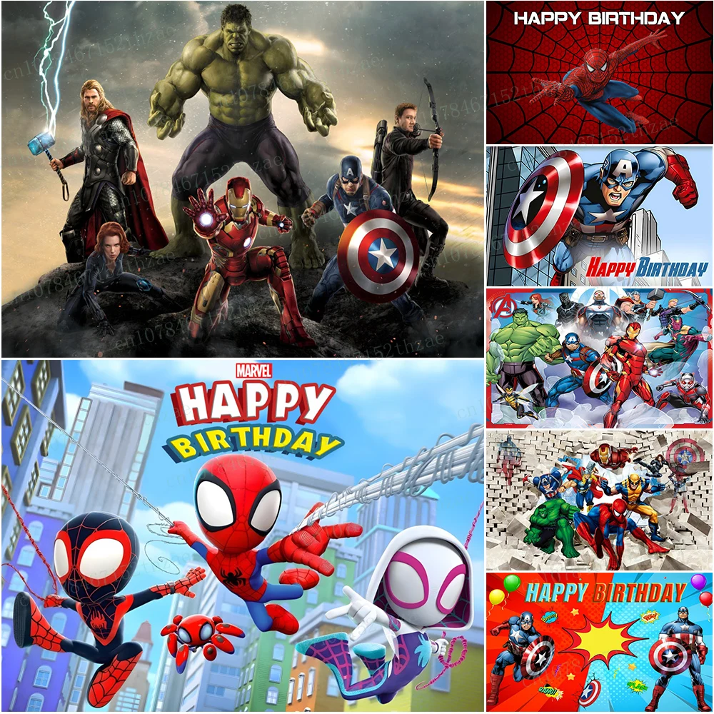 

Marvel Avengers Birthday Party Photo Background Baby Shower Photography Backdrop Cartoon Banner Decoration