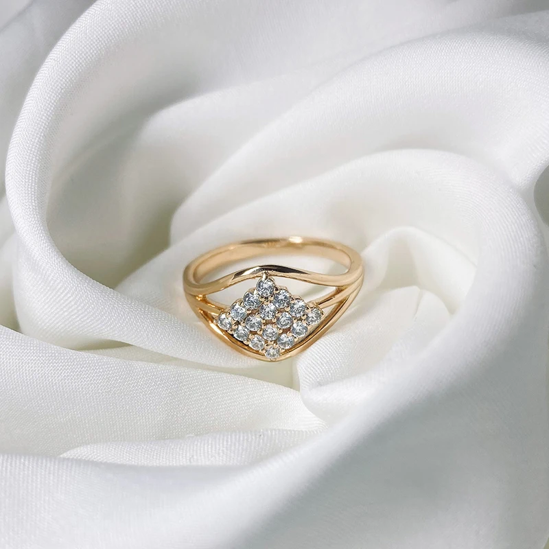 SYOUJYO Zircon Square Pave Ring For Women Trendy Bridal Wedding 585 Rose Golden Jewelry