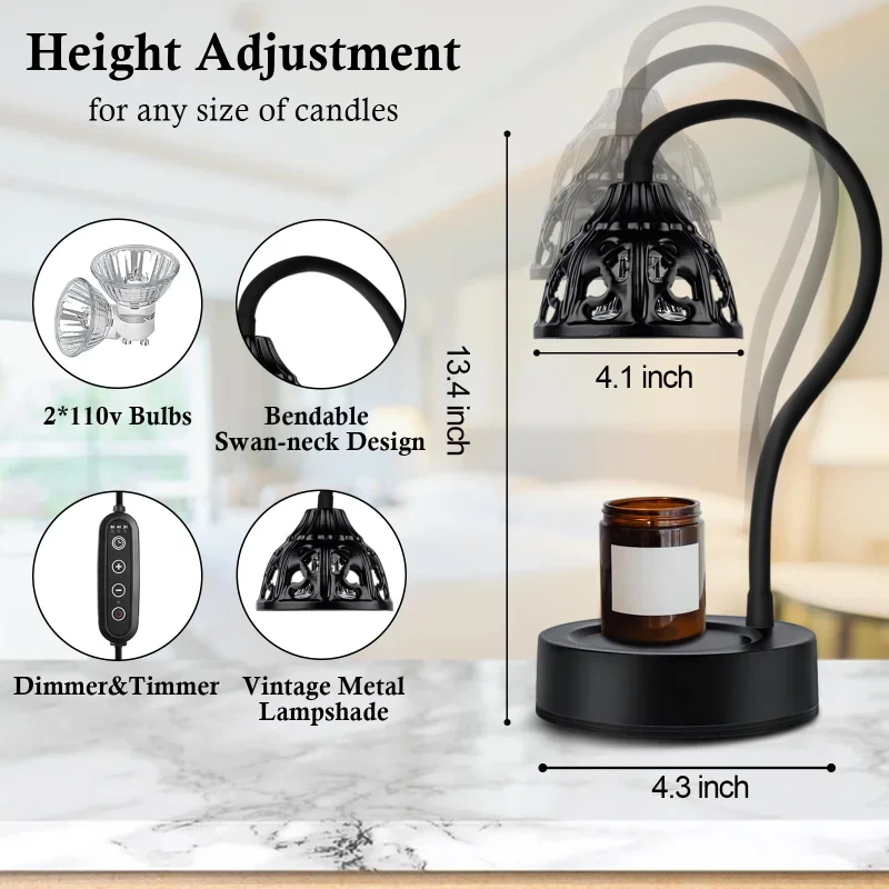 Height Adjustable Candle Warmer Meditation Vintage Flower Lamp Christmas Gifts Desk Light Home Decor Candle Warmer Fit All Jar