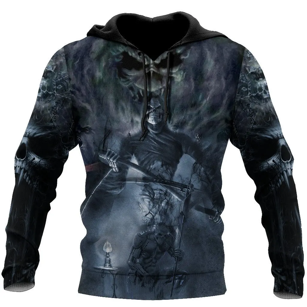 Autumn Vintage Men’s Hoodie Pullover 3D Death Skull Printed Horror New Style Hoodie Fashion Cool Oversize Pullover Clothing Tops