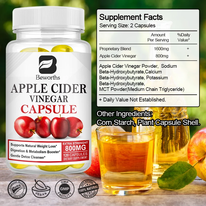 BEWORTHS Organic Apple Cider Vinegar Capsules Healthy Weight Management Digestion Detox & Immune Soothes Gas & Bloating Food