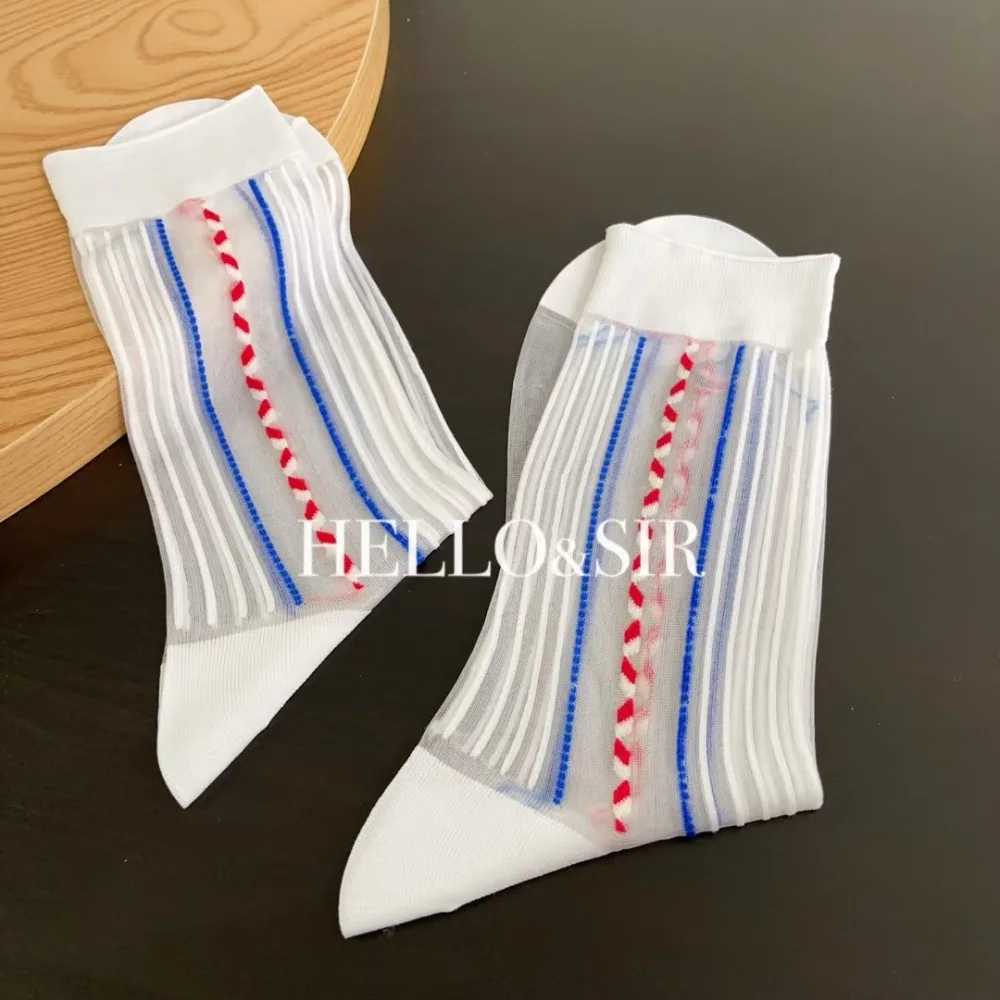 白のビジネスソックス男性のセクシーなファッション透明 TNT ソックス超薄型薄手のストッキング男ストライプフォーマルドレスミッドチューブソックス