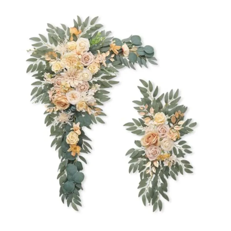 

Artificial Flowers Wedding Arch Decor Set of 2 for Wedding Welcome Sign and Backdrop Decoration in Champagne
