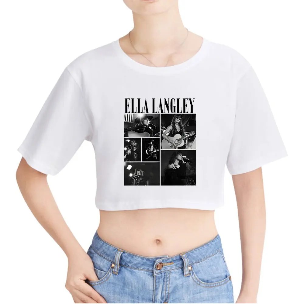 

Футболка Ella Langley Merch, топы большого размера с круглым вырезом, женская футболка, повседневная повседневная одежда