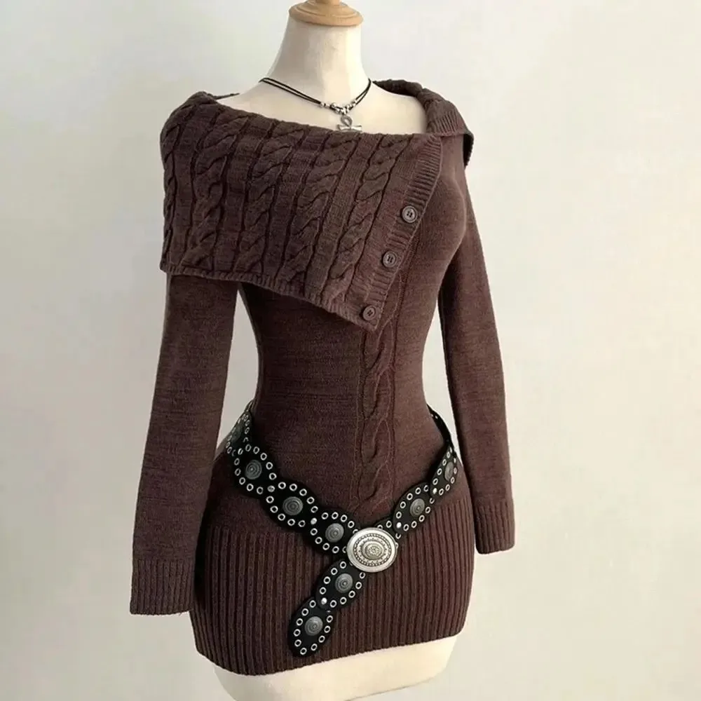 

European and American style women's winter collar button knit sweater long sleeved top loose casual Y2K commuting Gothic