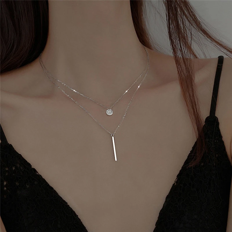 

925 Sterling Silver Long Glitter Diamond Round Double Necklace Ladies Clavicle Chain Exquisite Jewelry Party Wedding Gift