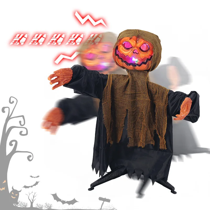Halloween Decorations Outdoor Swing Pumpkin Ghost Decor with Lights & Spooky Sounds for Front Porch Yard Garden Indoor