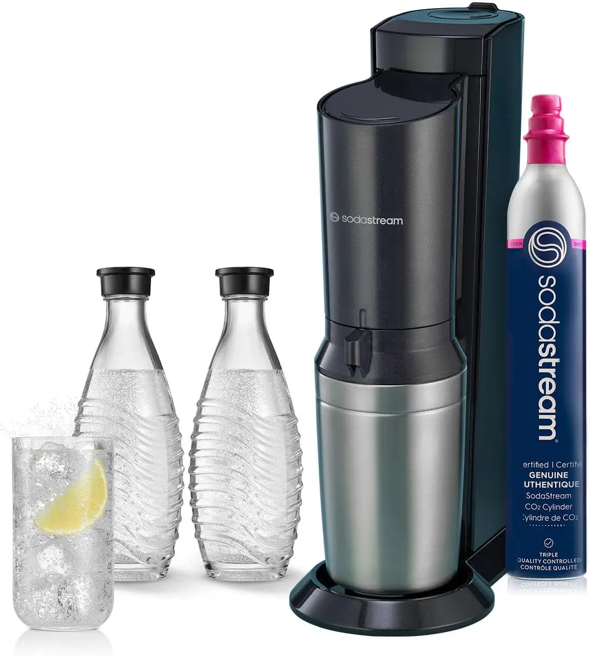 Aqua Fizz Sparkling Water Machine (Black) with Co2 & Glass Carafes