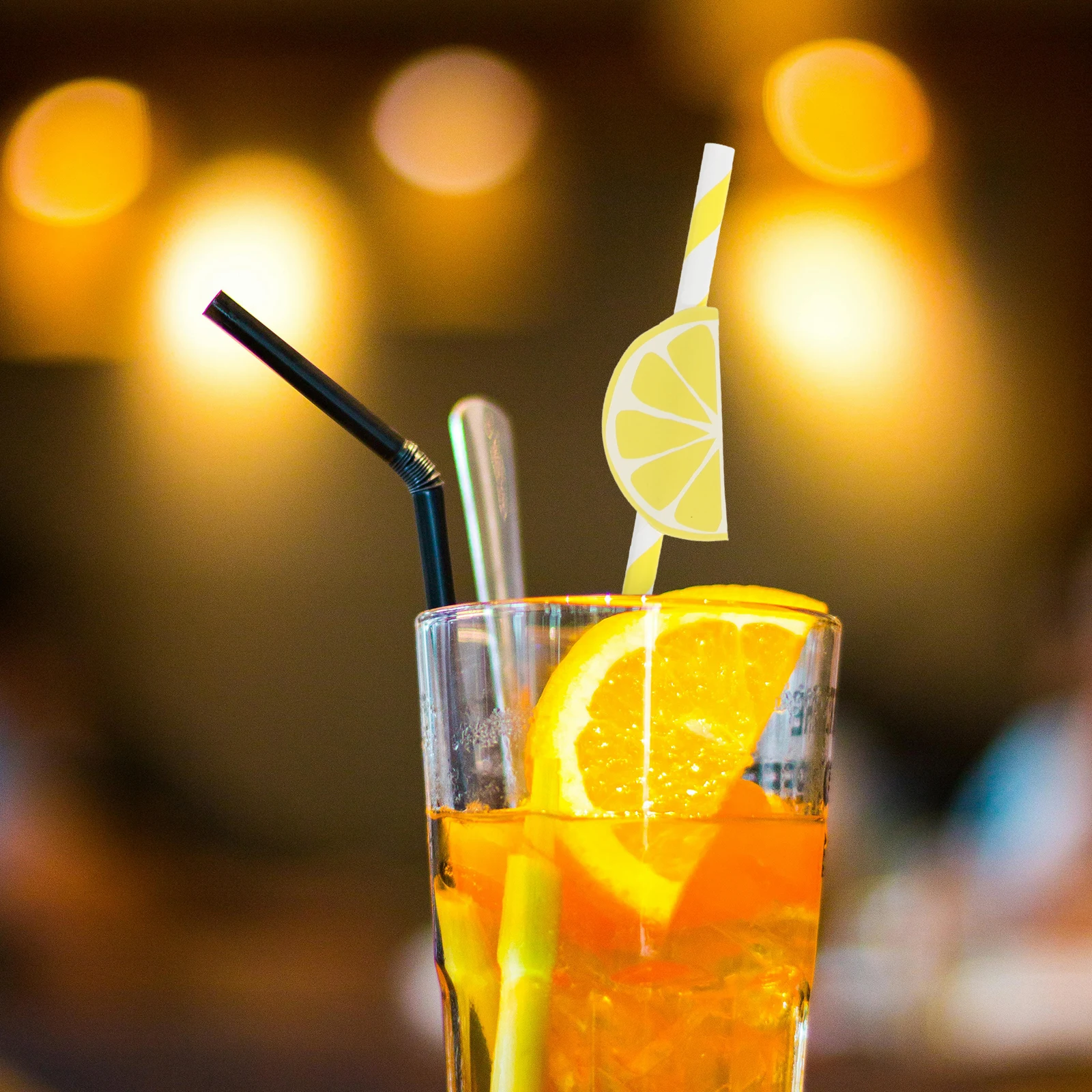 

20pcs Lemon Paper Straws Eco-Friendly Drinking Straws For Party Birthday Cocktail Festival Use Lightweight Portable Bulk Pack