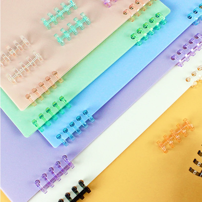 5 Sets Loose-leaf Book Cover & Plastic Binder Spiral Ring Stationery A5/B5/A4 10 Holes Replaceable Covers Office School Supplies