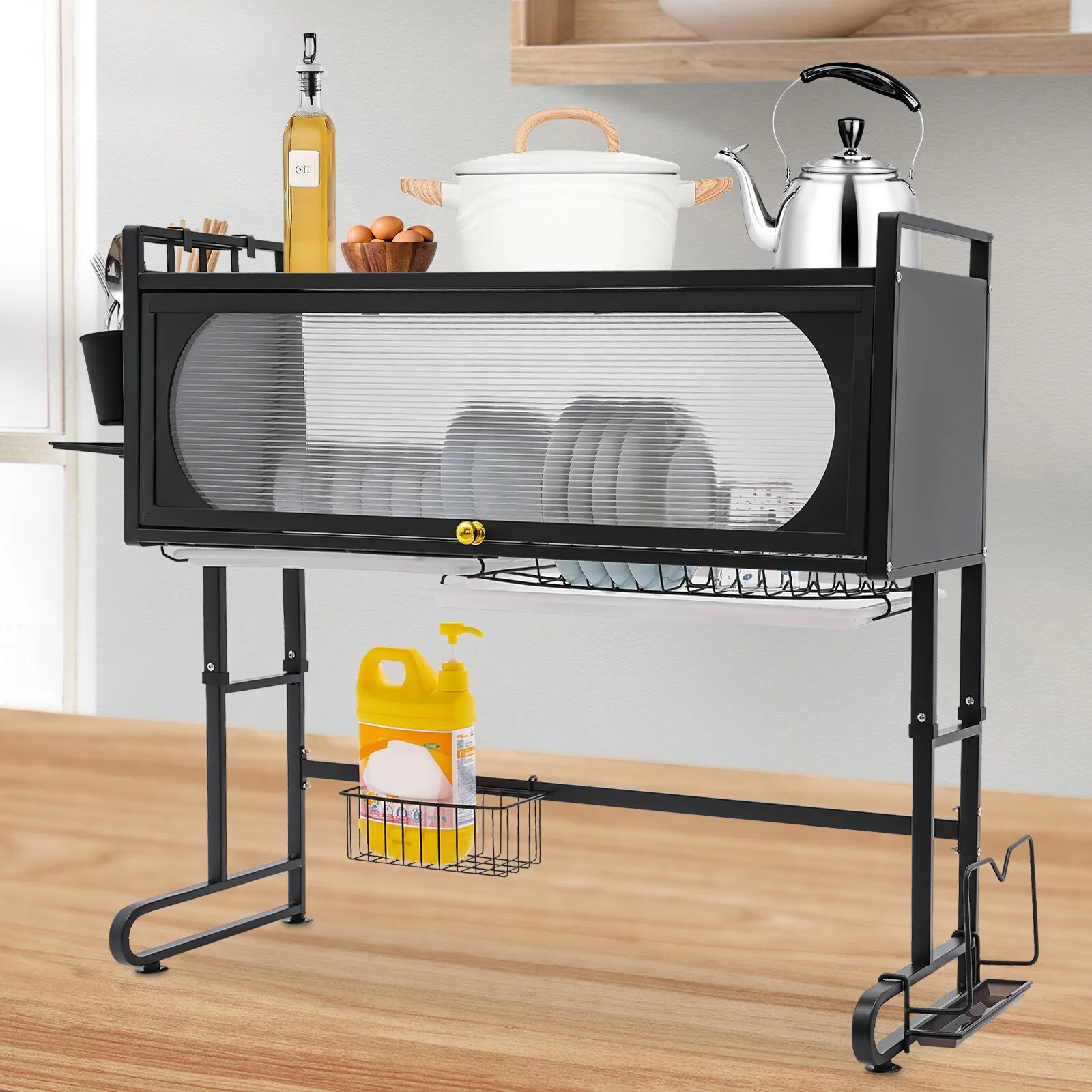 

Over The Sink Dish Drying Rack Large Dish Rack With Clear Cabinet Door For Home