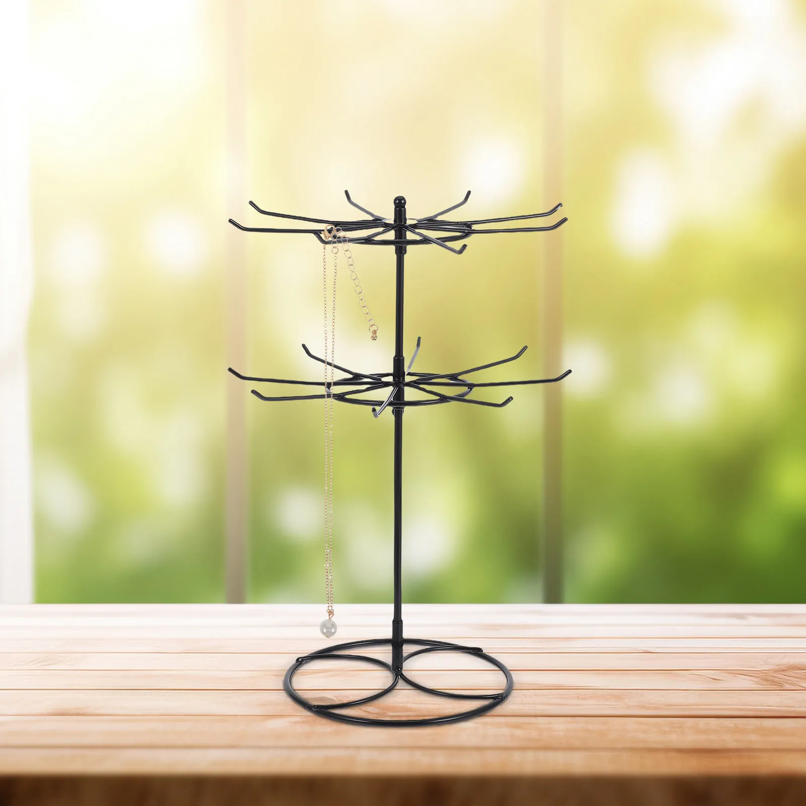 

Rotating Multi-Layer Jewelry Display Stand Compact Metal Earrings Necklace Holder Organizer Desktop Bracelet Hanger Small