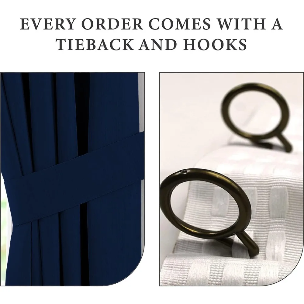 Extra lange verduisteringsgordijnen met dubbele knijpplooi voor 2-laags ramen, marineblauw, 72 inch, hangend per haken