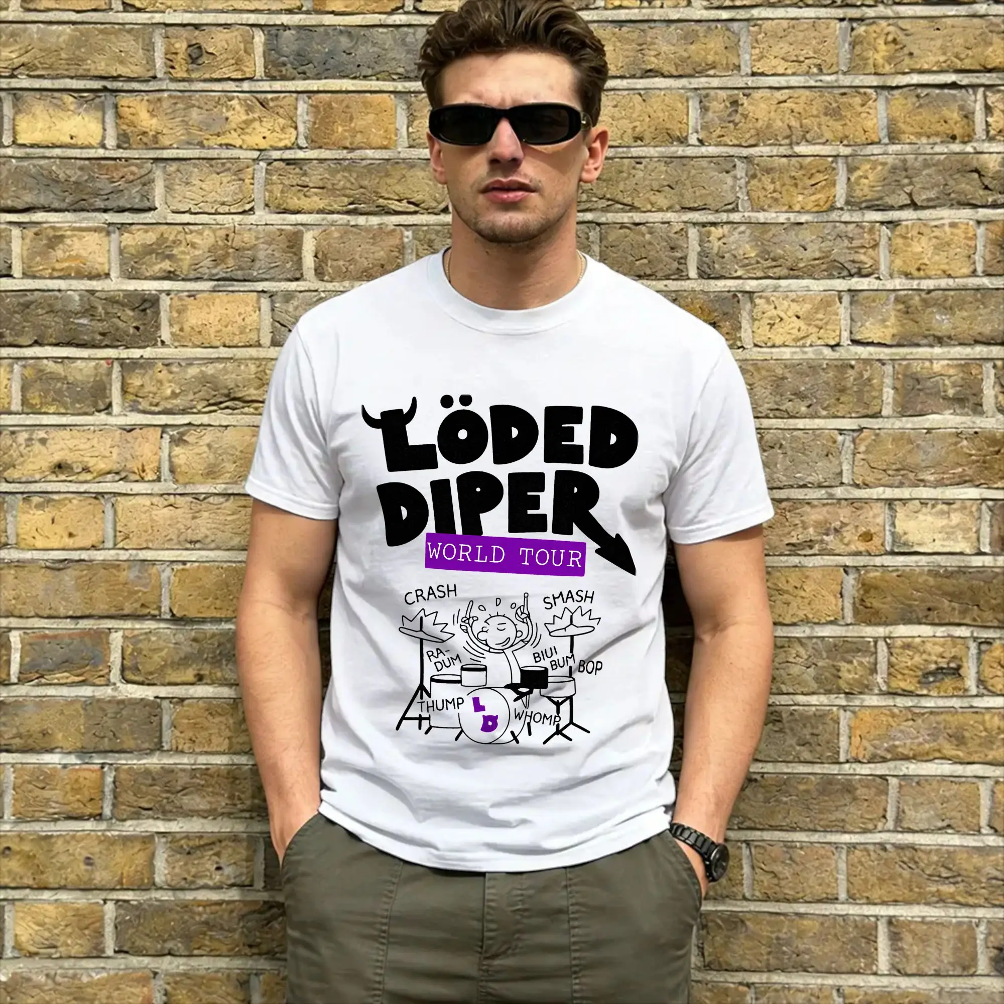 Loded Diper World Tour T-Shirt for Men  Casual 100% Cotton Tees Round Collar Short Sleeve T Shirts New Arrival Clothes