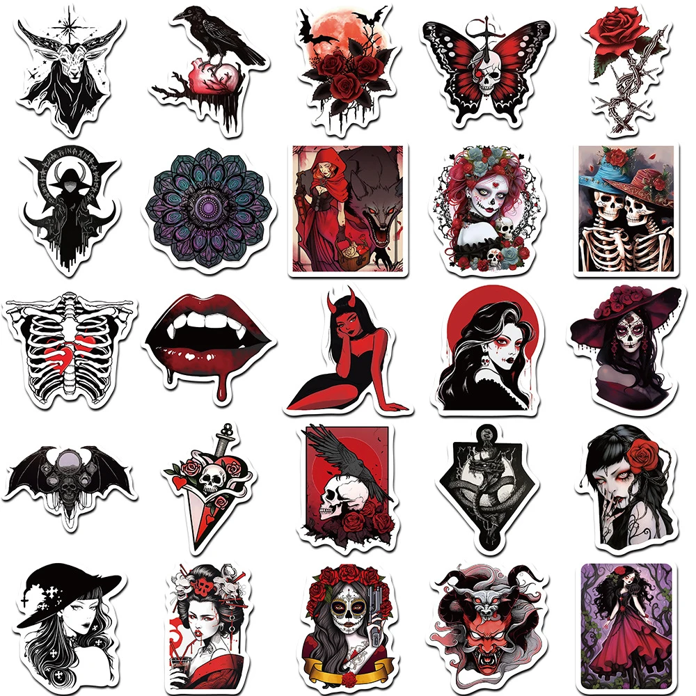 10/30/50pcs Punk Horror Gothic Skull Witch Stickers Vintage Decals Laptop Motorcycle Skateboard Phone Cool Waterproof Sticker