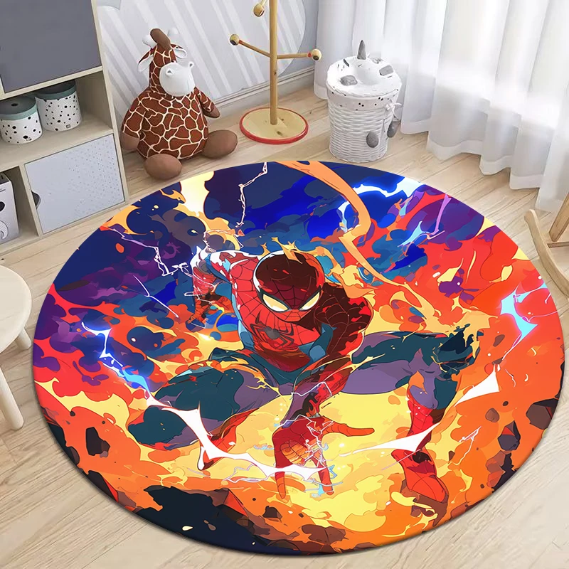 Miniso Spider-Man,Iron Man Print Round Carpet,Bedroom Balcony Entrance Door,Sofa,Bathroom,Non-slip Mat.Home Decoration Gift Rug