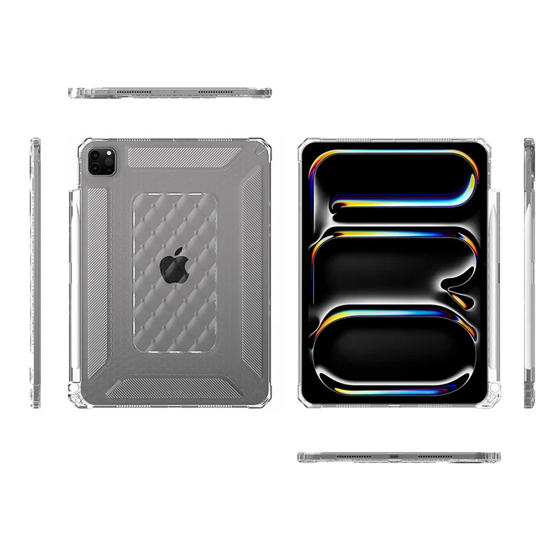 Clear TPU Case for iPad Air 13 & Pro 13 Pro 12.9 2018-2022 With Pen Slot Cooling & Anti-Slip Design Transparent Protective Cover