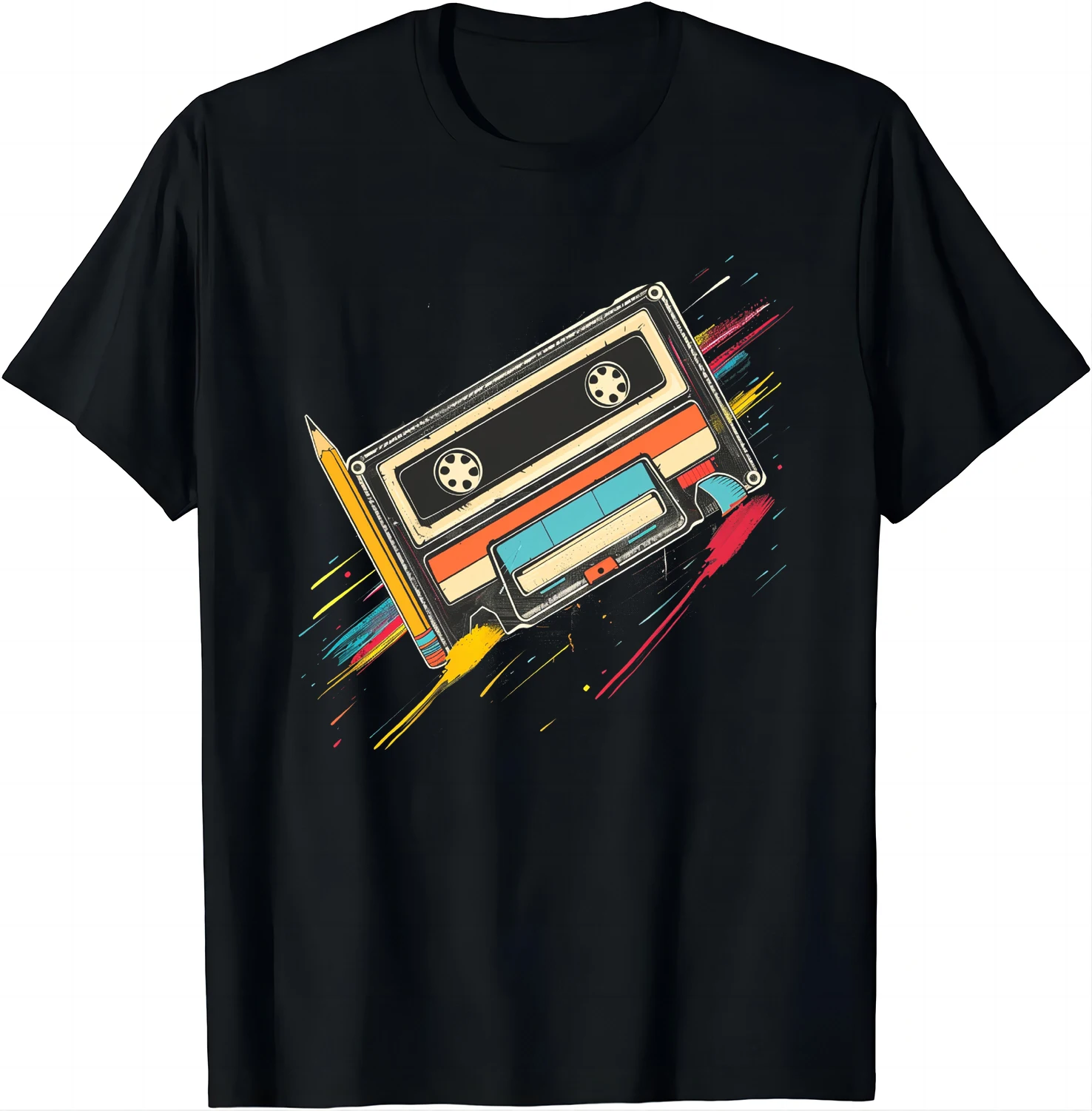 80s Cassette Tape Pencil 1980s Retro Vintage Throwback Music T-Shirt  Men Clothing  Vintage T Shirt  Camisetas