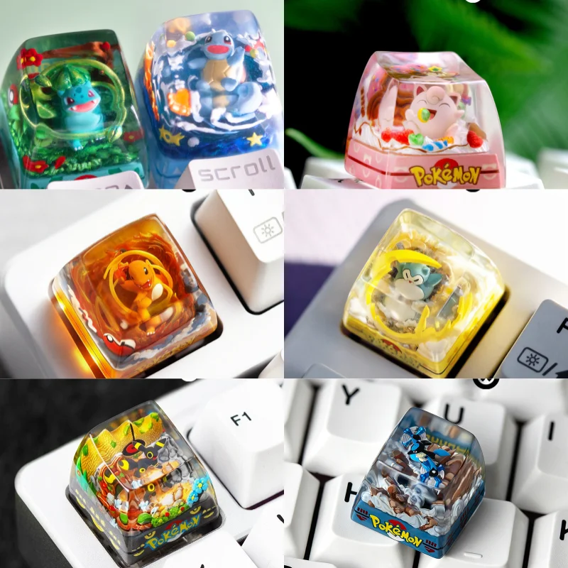 Pokemon Pikachu Şeffaf Esc Klavye Tuşları Klavye Aksesuarları Anime Sevimli Reçine Shrink Damla Tutkal el yapımı Keycaps Anime Hayranları Hediye