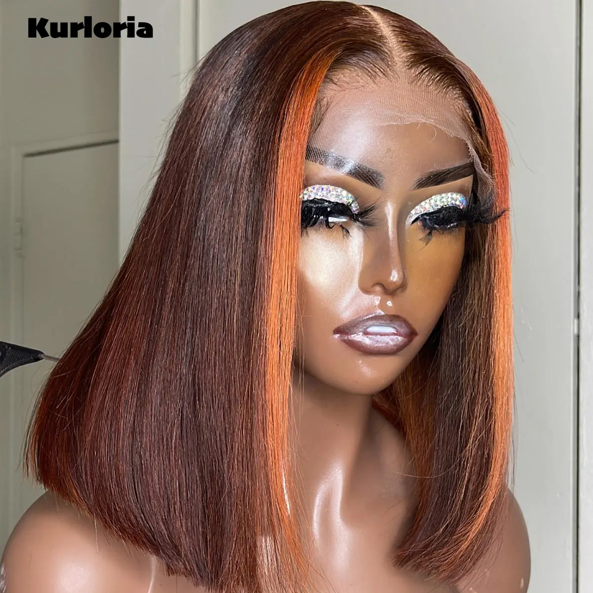Wear and Go Wig Highlights Orange Silky Straight Bob 13x6 HD Lace Front Wig 100% Human Hair 4x4 5x5 Lace Closure Wig Glueless
