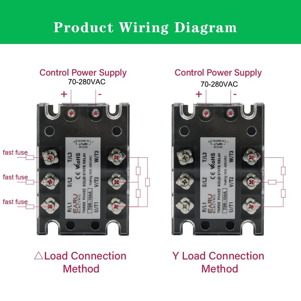 TSR  SSR-10AA 25A 40A 60A 80A Three Phase SSR Solid State Relay AC Control AC 480V 70-280V Input Aluminum Radiator Heat Sink