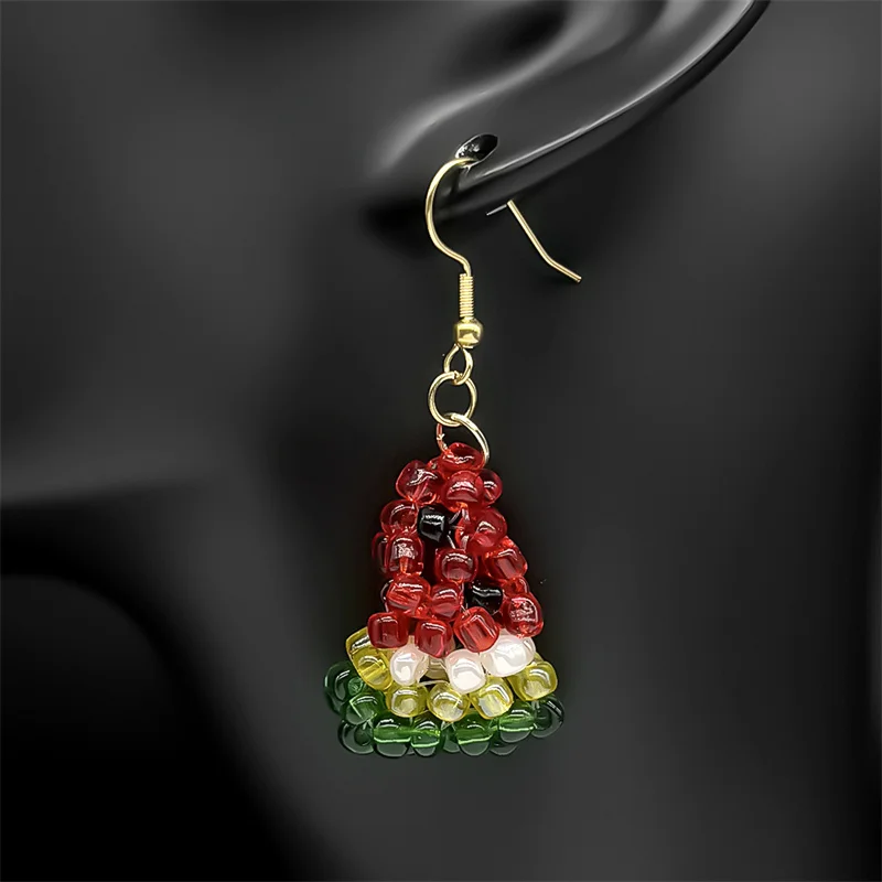 

Y2k Cute Handmade Glass Beads Watermelon Stud Earrings For Women Jewelry Stainless Steel Luxury Sweet Fruit Dangle Earrings Gift