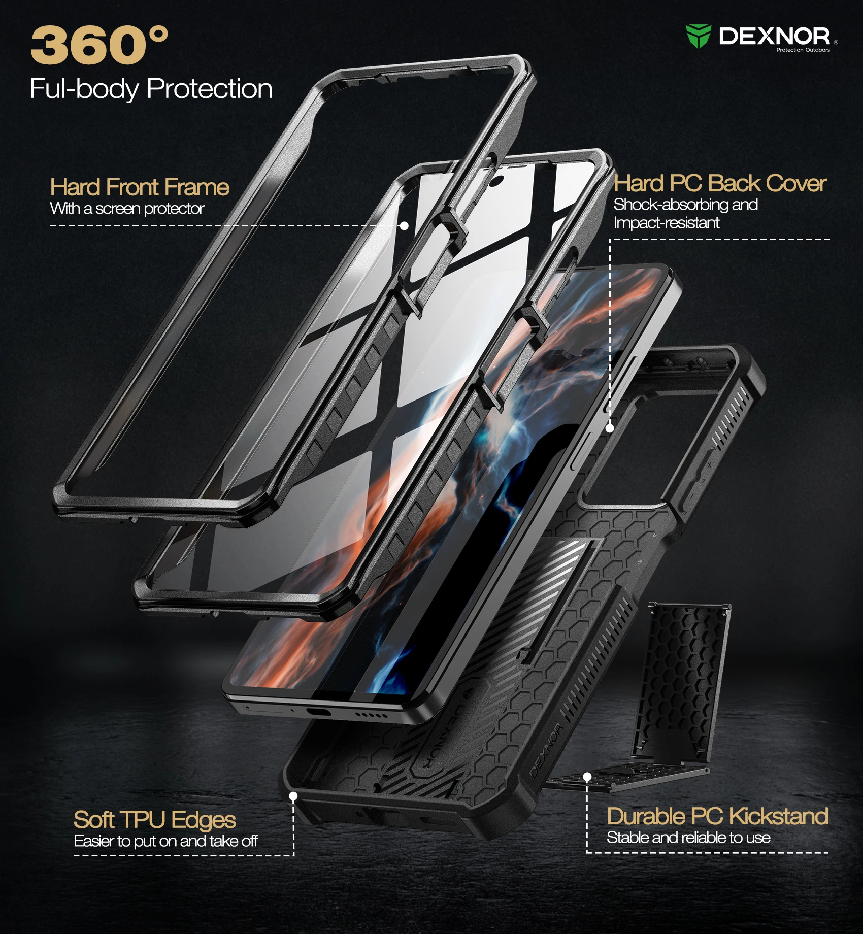 For Redmi Note 12 Pro 5G Case Full Body Bumper Military Grade Armor Shockproof Shell Case Bracket with Built in Screen Protector