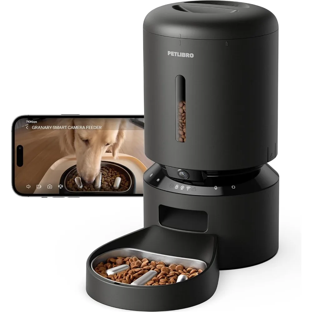 

Automatic Dog Feeder with Camera, Auto Cat Food Dispenser Slow Feeder Dog Bowl 1080P HD Video with Night Vision 5G WiFi