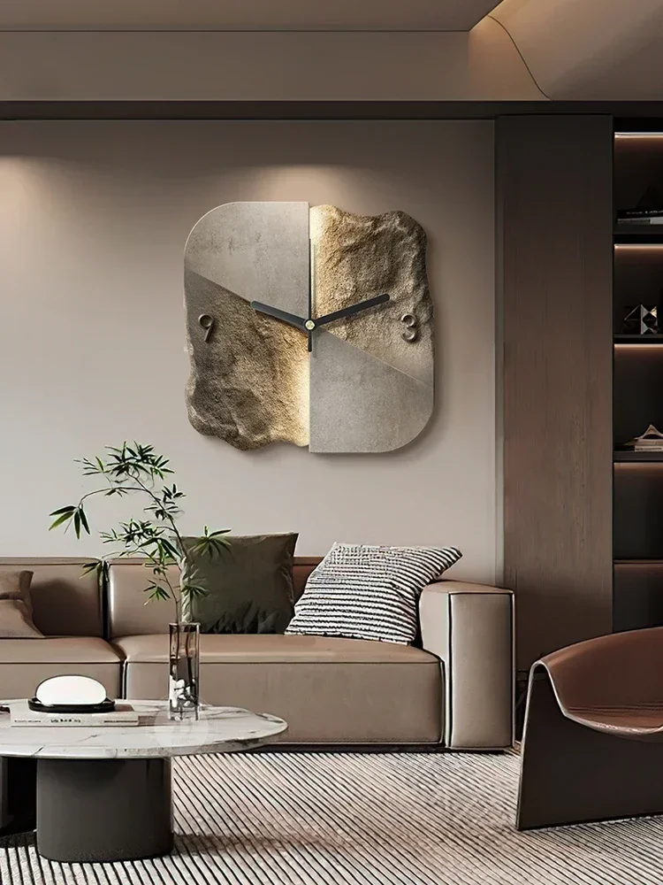 

Light luxury restaurant clock hanging wall decorative creative abstract three-dimensional sandstone living room hanging painting