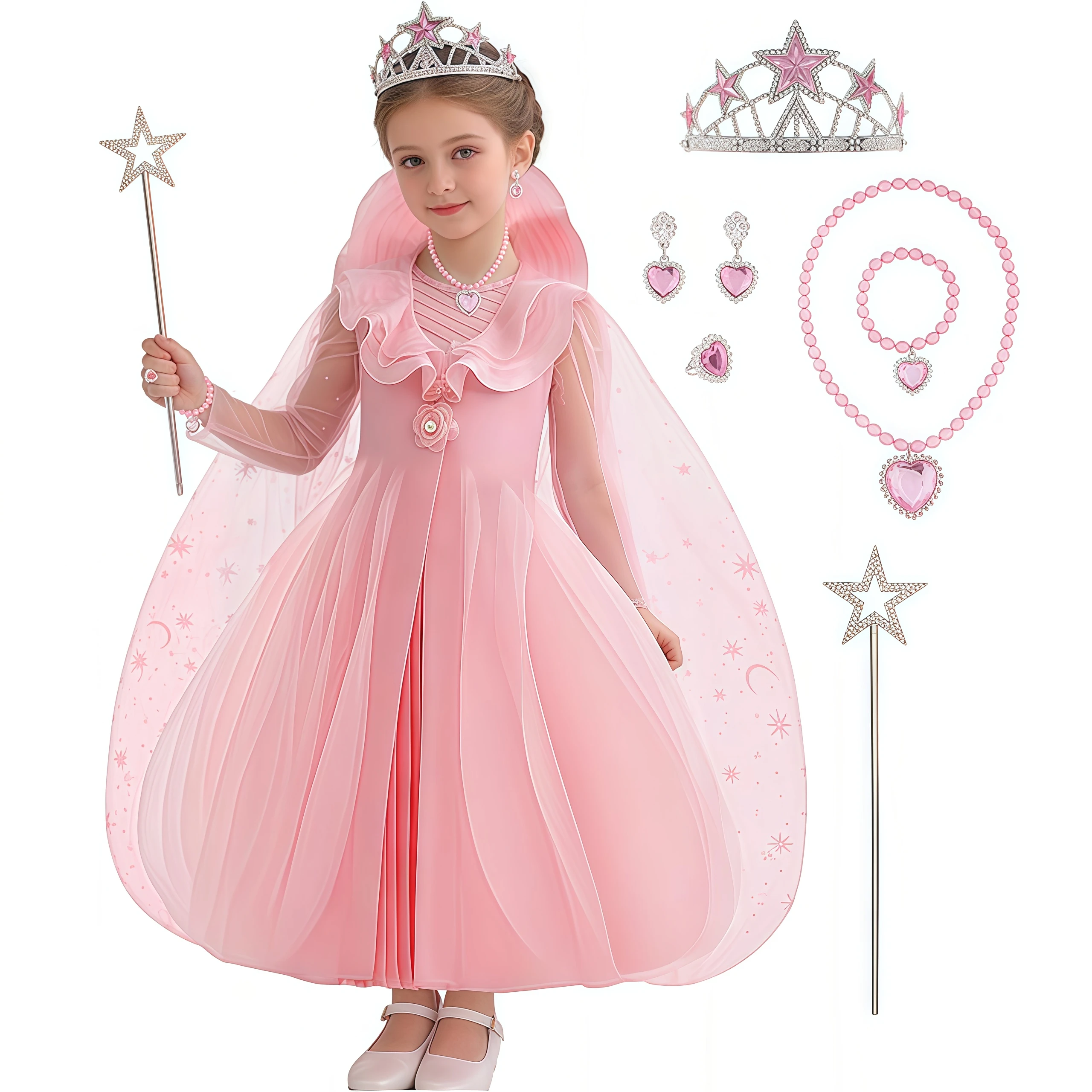 New Movie Witch Costume Girls Glinda Costume Dress Kids Wicked Cosplay Dress Up Outfits For Girl Birthday Party Halloween 4-10Y