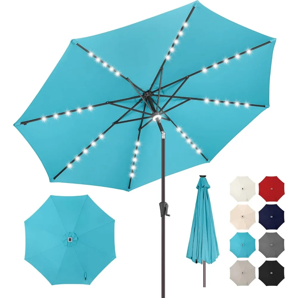 

11ft Solar Umbrella Outdoor - Lighted Patio Umbrella with 40 LED Lights Waterprool Uv Protection, Table Umbrella with Tilt & Cra