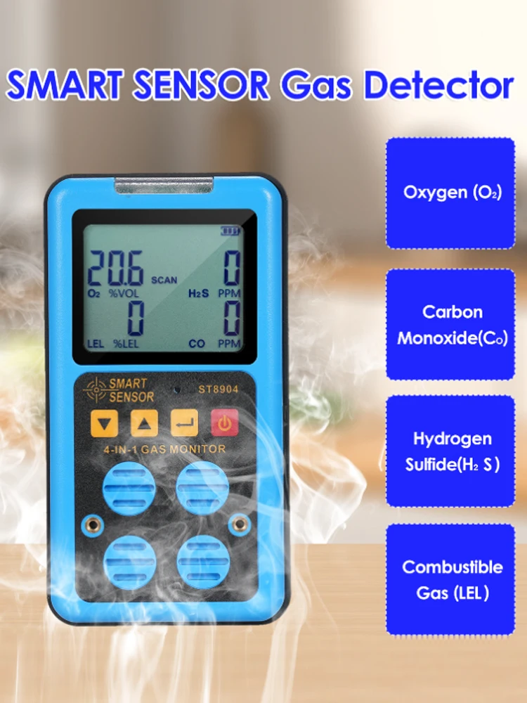 SMART SENSOR rilevatore di Gas multifunzionale ossigeno O2 idrogeno solforato H2S monossido di carbonio CO Gas combustibile misuratore di Gas LEL