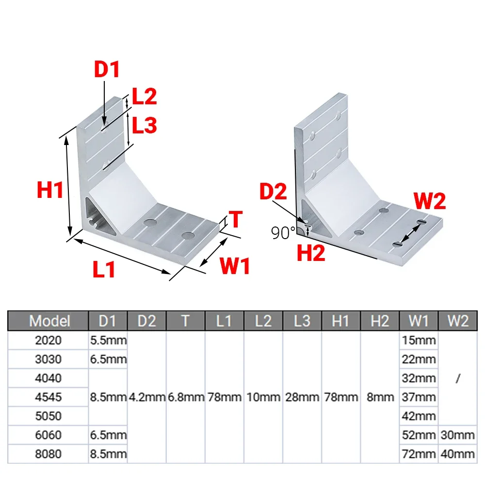 Joint de connexion pour profilé en aluminium, angle d'angle amélioré, résistant à 90, 78x78mm, 2020, 3030, 4040, 4545, 5050, 6060, 8080