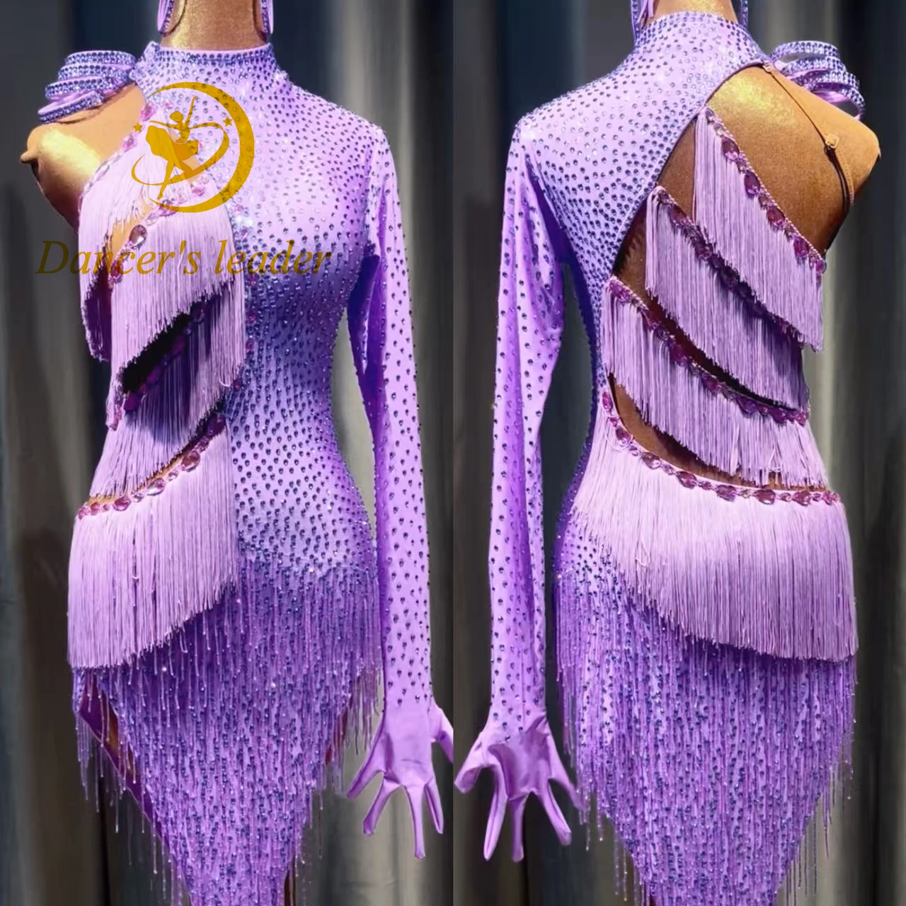 

Латинская танцовщица, высококачественное цельное платье для выступлений с кисточками и бусинами для взрослых и детей, танго, самба, AB, каменное платье