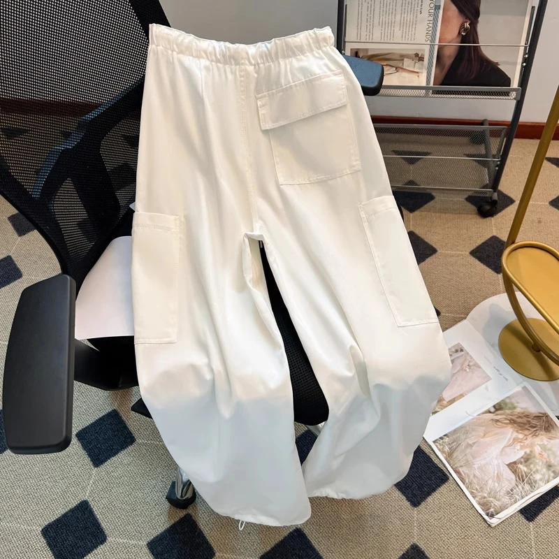 Japanese Design Cartoon Print Dstring Work Pants Loose Fit Summer Faionable Women's Men's Casual Straight Leg Trousers