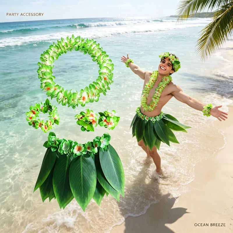 Adult Beach Festival Stage Performance Costume Grass Skirt Combination Dress Party Hawaii Simulation Leaf Grass Skirt Suit