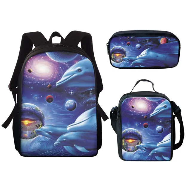 Harajuku Novelty Cool Dolphin 3D Print 3pcs/Set pupil School Bags Laptop Daypack Backpack Lunch bag Pencil Case