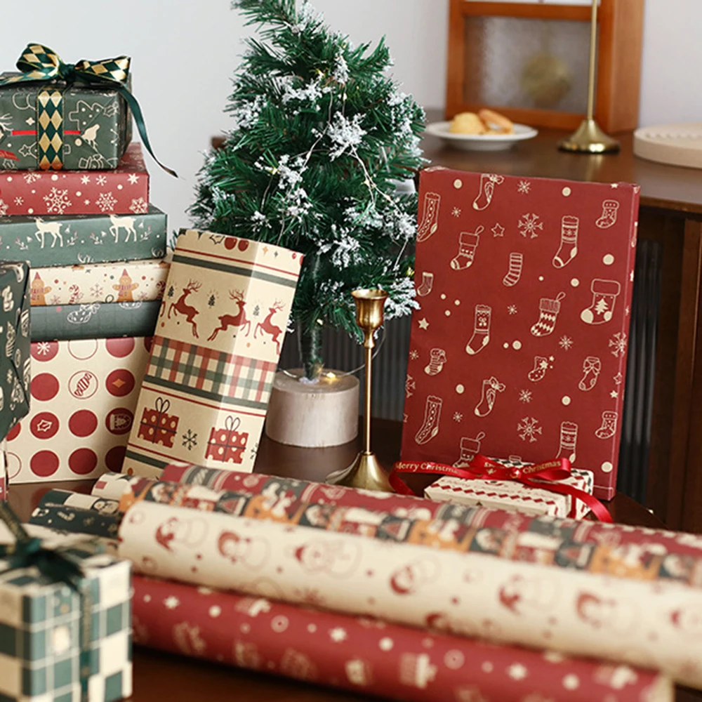 6 أوراق هدية الكريسماس ورق التغليف الأيائل سانتا كلوز ثلج نمط ورقة مطوية شقة 3 تصاميم DIY بها بنفسك ورق الحرف للحزب