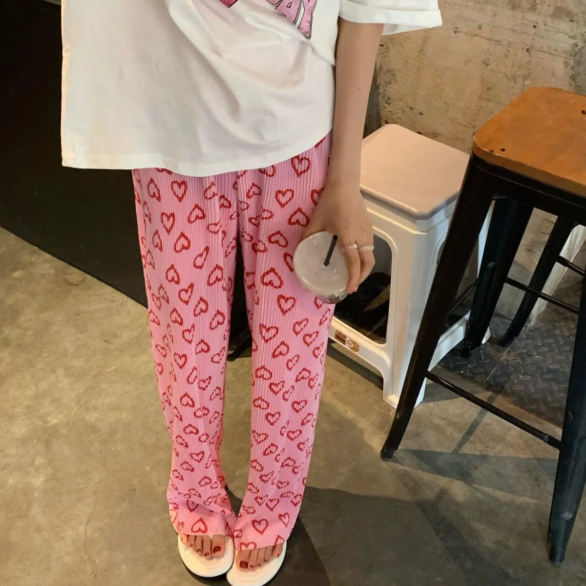 Pantalones con estampado rosa para mujer, ropa femenina encantadora, informal, minimalista, estilo Preppy, versión coreana, básica y elegante, gran oferta de verano