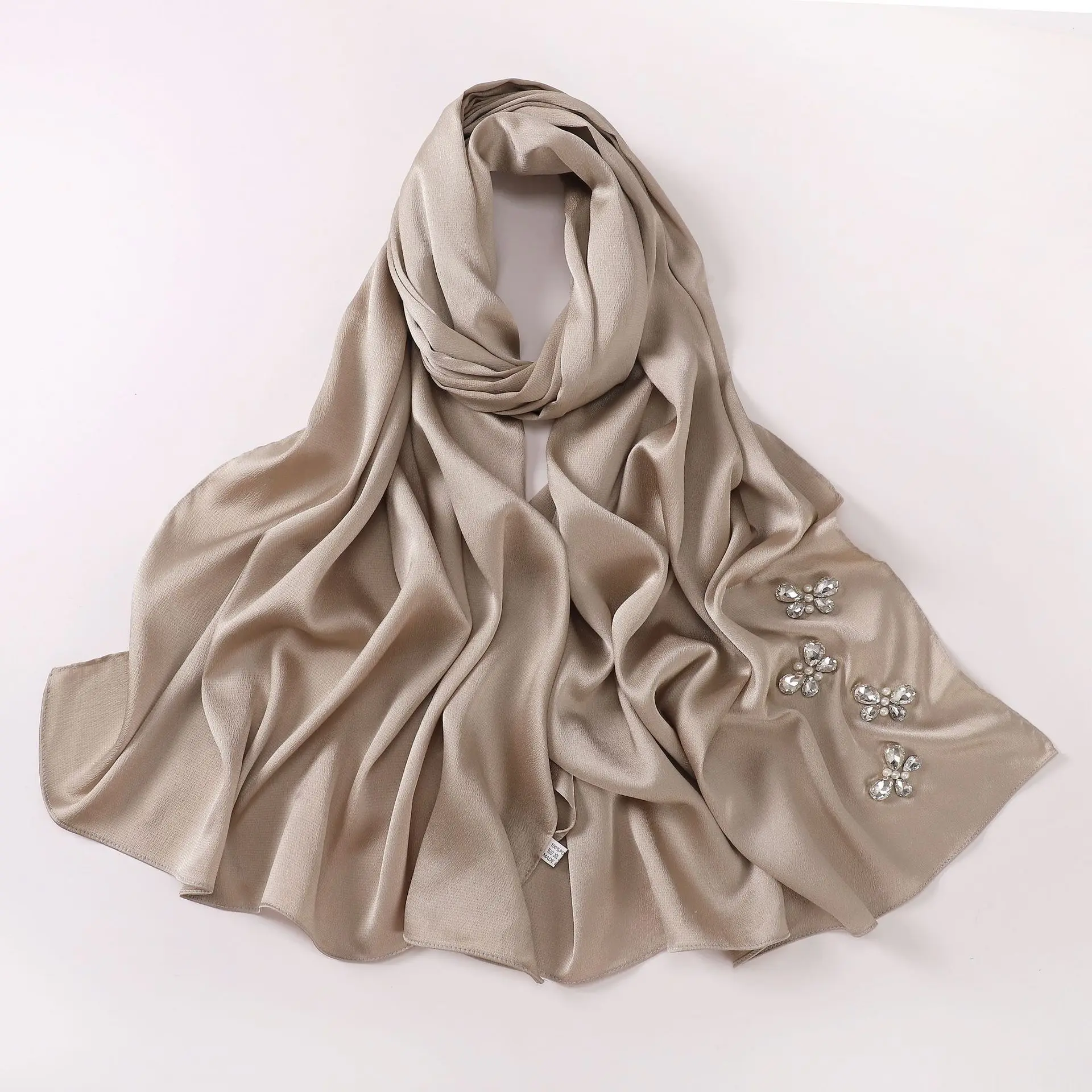 2025 Donne Farfalla Chiffon Sciarpa Lunga Musulmano Arabo Strass Hijab Fascia Avvolgente Turbante Malesia Copricapi Islamico 175*70 CM