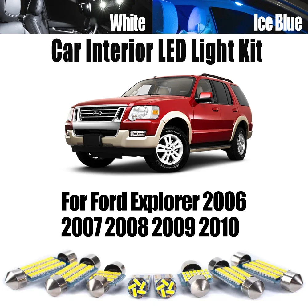 13Pcs For Ford Explorer 2006 2007 2008 2009 2010 Car Bulbs Accessories Canbus LED Interior Reading Map Dome Luggage Light Kit